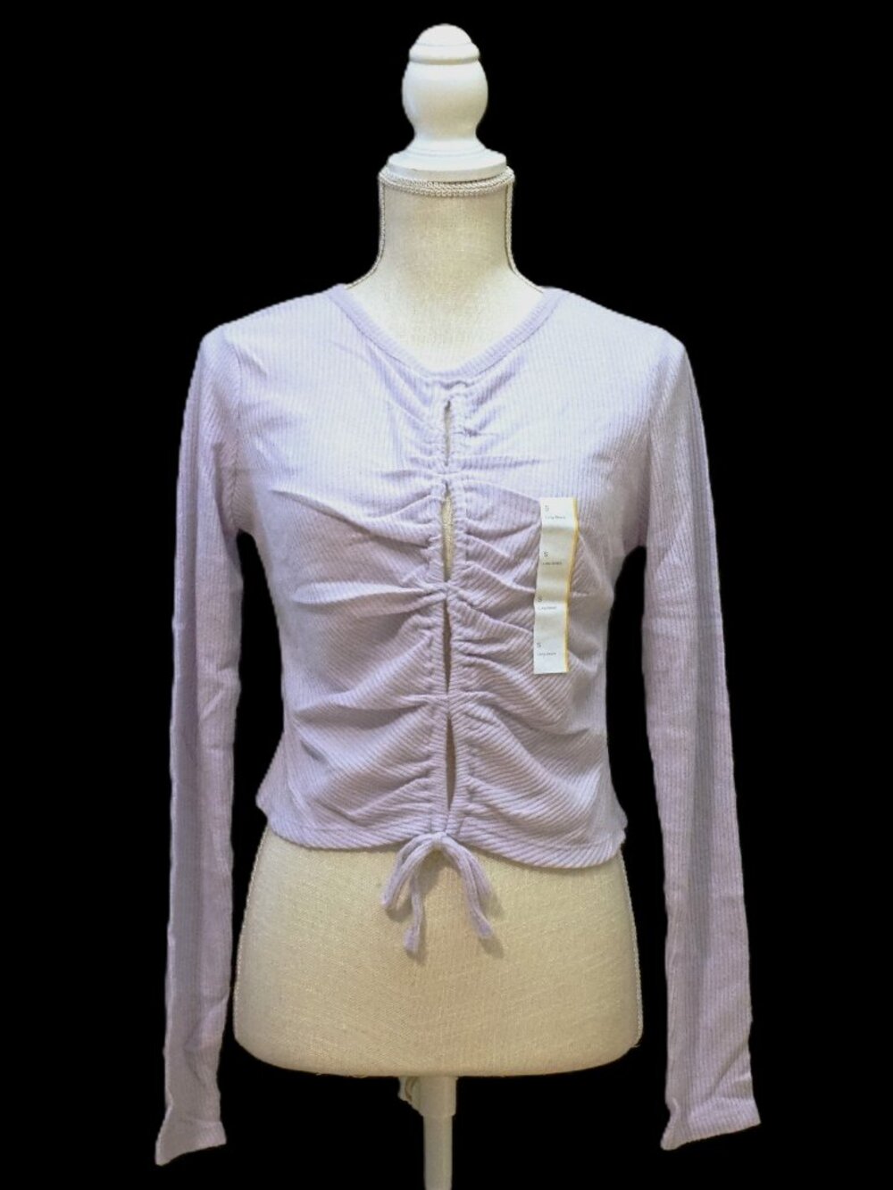 Wild Fable Light Violet Crop Top Tie Key Holes Down Front Long Sleeve Women’s Sm